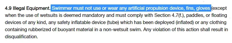 USAT rules on using fins in a triathlon race